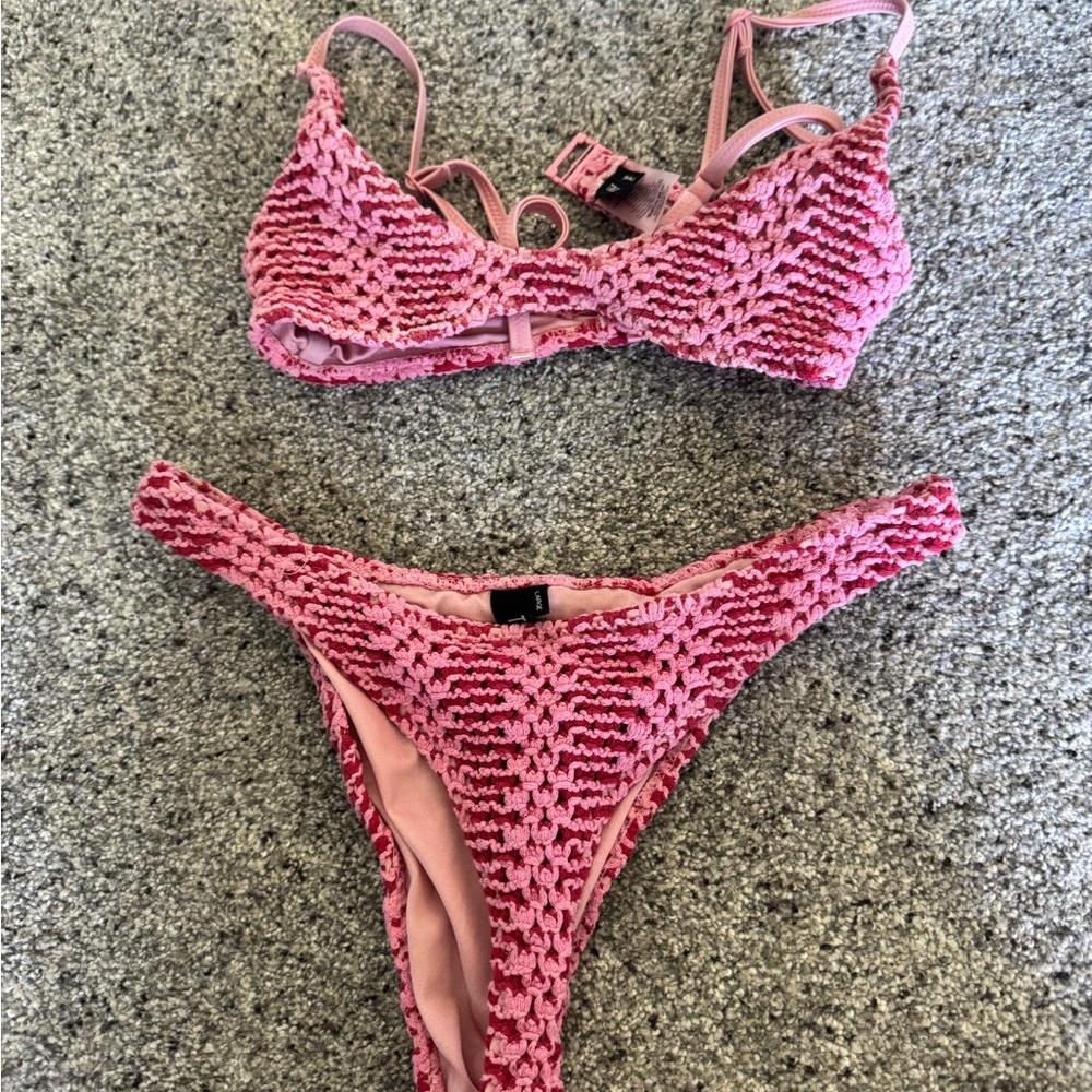 Pink Triangl Crochet Swimsuit